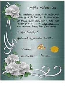 Barbie & Ken 16 MINIATURE Wedding Marriage Certificate PERSONALIZED 