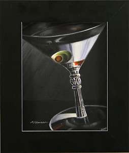 Vodka Martini Glass Green Olive Coctail Drink Art FRAMED OIL 