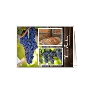  Wine Tasting Invitation with Red Grapes and Wine Barrels 