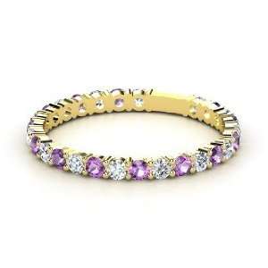 Rich & Thin Band, 14K Yellow Gold Ring with Diamond & Amethyst