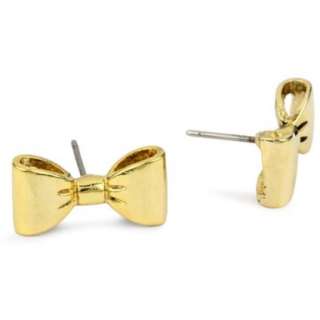 Betsey Johnson Gold Bow Stud Earrings   designer shoes, handbags 