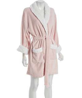 Aegean Apparel pink plush sherpa trim belted robe