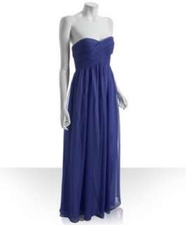Laila royal blue silk chiffon strapless long dress   