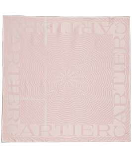 Cartier pink stripe flower and logo print silk square scarf