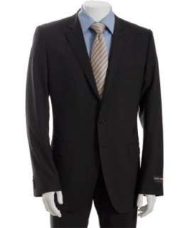 style #302832401 Luxury dark grey wool 2 button suit with flat front 