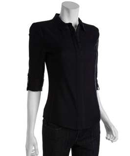 Elie Tahari navy cotton silk Val zip front blouse