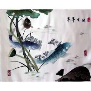  Chinese Hunan Silk Embroidery 3 Fish Koi: Everything Else