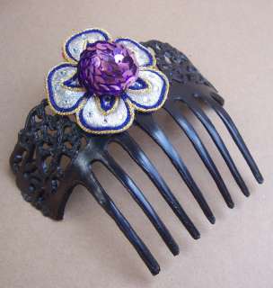 Vintage Spanish mantilla comb purple flower peineta (B)  