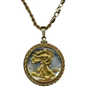   Liberty Silver Half Dollar Coin Pendant with Matching 14k Gold