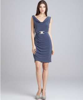 Mark & James by Badgley Mischka charcoal jersey belted cowl neck dress 