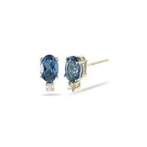   London Blue Topaz (6x4 Oval) Stud Earrings in 14K Yellow Gold Jewelry