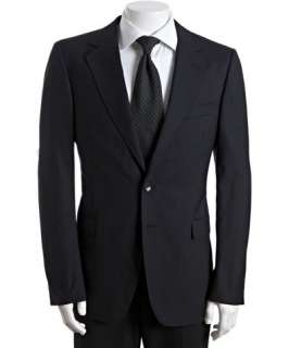Gucci black striped wool two button suit with flat front pants