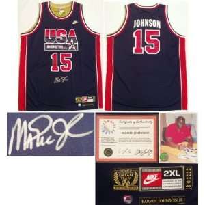  Magic Johnson Autographed 1992 USA Team Nike Navy Jersey 