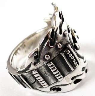 FLAME GUITAR ROCK STAR 925 STERLING SILVER RING Sz 11  