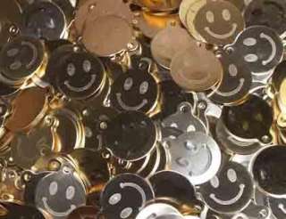 25 Smiley Face Round Brass Tags Keychains Pet ID  