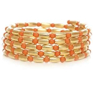  Teramasu Coral Beaded Gold Coil Bracelet Jewelry