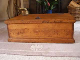   ANTIQUE SOLID PINE DEED BLANKET BOX TRUNK ~ CHEST ~ COFFEE TABLE