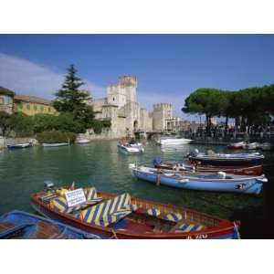 Moored Boats at Sirmione on Lake Garda, Lombardy, Italy, Europe 