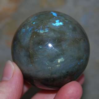 52mm FLASHY LABRADORITE SPHERE Crystal Ball w/ Hematite Ring 