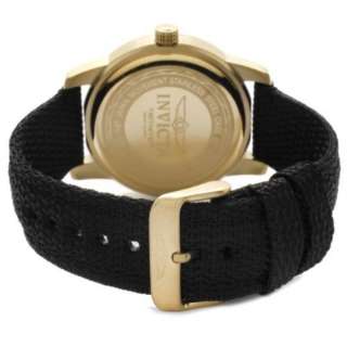Invicta Mens Black Canvas 18k Gold Plated Stainless Steel Day Date 