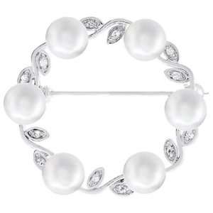 com White Gold Rhodium Bonded Bridal Brooch Pin with Freshwater Pearl 