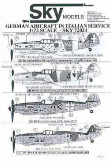 Sky Models Decals 1/72 GERMAN AIRCRAFT ITALIAN SERVICE  