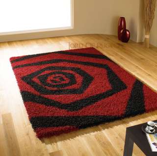 XLarge Shaggy Red Black Rug Carpet in Various Sizes  