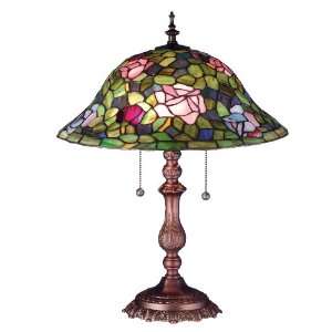   Tiffany   Two Light Rosebush Table Lamp, Purple/Blue Flag Jaag Finish