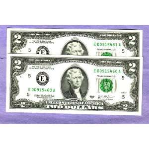   2003 A E District $2 notes Rare Two dollar bills Richmond District