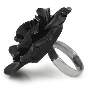 38MM HUGE Black Stainless Steel ROSE FLOWER Ring  