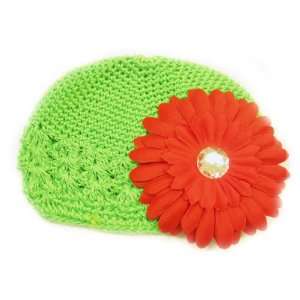 Green Adorable Infant Beanie Kufi Hat Fits 0   9 Months With a 4 Red 