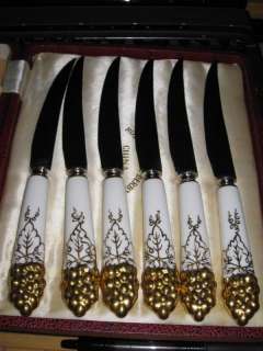 Royal Crown Derby vine gold pattern steak knives set 6  