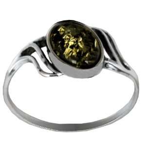    Sterling Silver Green Amber Small Oval Ring, Size 7 Jewelry
