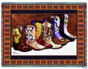 Western Cowboy Boots Tapestry Throw Afghan Blanket NEW  