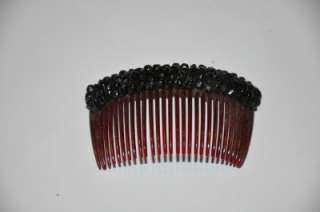 Vtg Plastic Hair Comb Deep Red With Black Glass Beads  