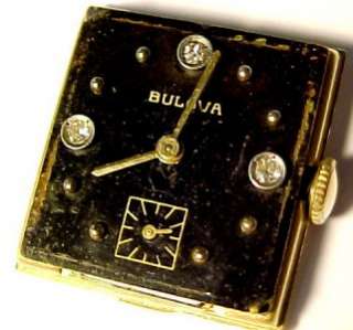 Bulova Antique 1947 Mens 14KT Solid Gold Diamond Wristwatch; 17 