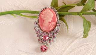 New Flower Vintage ST CAMEO Brooch & Necklace , pink  