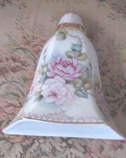 SIGNED China HP PINK ROSES Wall Pocket/Planter/Sconce  