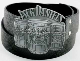 Jack Daniels Whiskey Oak Barrel Buckle + Leather Belt  