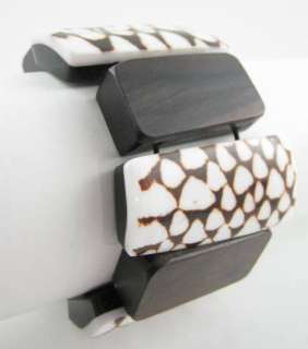  Wooden & Shell Stretch Wide Cuff Bracelet. This gorgeous bracelet 
