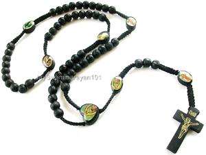 Black Wood Rosary Beads Rosaries Wooden Cross Gift Box  