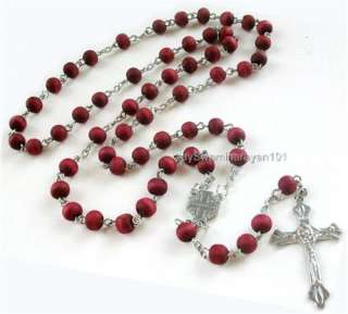 Scented Red Wood Beads Guadalupe Wooden Rosary Necklace Boxed  