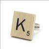 Wooden scrabble tiles letter adjustable ring letter K  