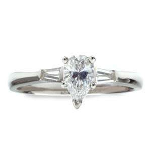   Carat Pear Baguette Diamond 18k White Gold Three Stone Engagement Ring
