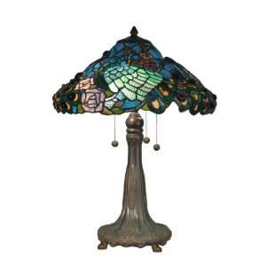   TT90431 Tiffany Table Lamp, Antique Bronze/Verde and Art Glass Shade