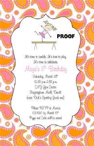 Gymnastic Girl Zebra Birthday Party invitation tumble  