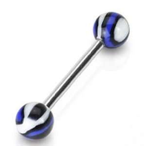 Tongue Ring Barbell Piercing with Blue and White Design