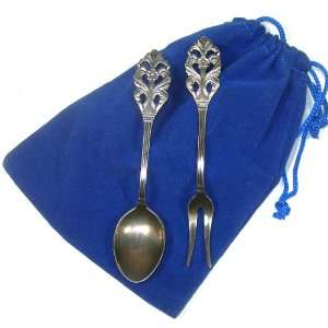  Vintage Ornate Silverplated Spoon & Fork Set in Gift Bag 