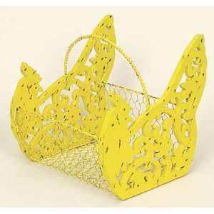  Pack of 4 Yellow Wooden/Wire Hen Baskets With Handle 10 x 