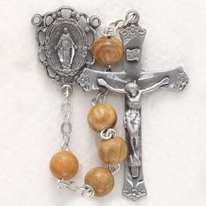  6mm Olive Wood Beads and Miraculous Center Rosary Mens 